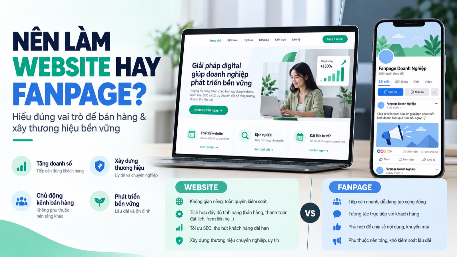Nên làm website hay fanpage? So sánh chi tiết và lời khuyên